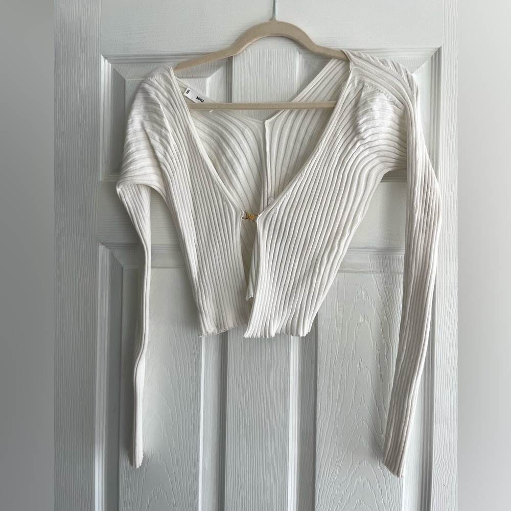 Cropped open-front mango sweater